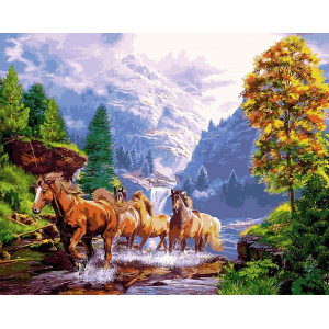 Картина по номерам "Лошади на берегу горного озера"