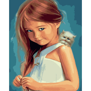 Картина по номерам "Девочка и котенок"