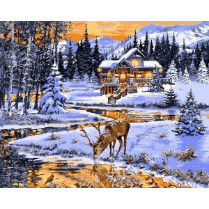Картина по номерам "Зимовий вечір біля річки"