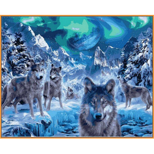 Картина по номерам "Волки и северное сияние"