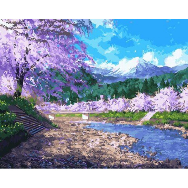 Картина по номерам "Сакура у реки"