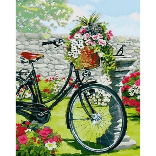 Картина по номерам "Велосипед в цветущем саду"