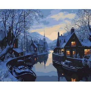 Картина по номерам "Зима в рыбацкой деревне"