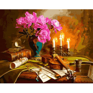 Картина по номерам "Натюрморт со скрипкой и пионами"