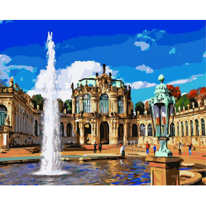 Картина по номерам "Площадь с фонтаном"