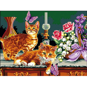 Картина по номерам "Котята и корзинка цветов"
