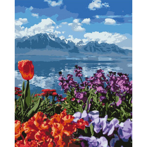 Картина по номерам "Квіти та гори"