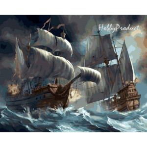 Картина по номерам "Битва кораблів під час шторму"