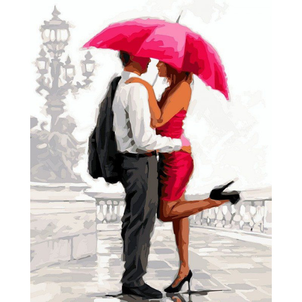 Картина по номерам "Влюбленные под алым зонтом"