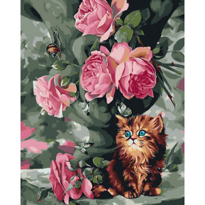 Картина по номерам "Котенок и розы"