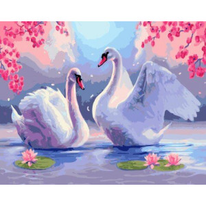 Картина по номерам "Лебеди под сакурой"