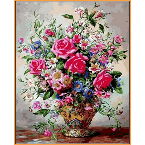 Картина по номерам "Букет роз и полевых цветов"