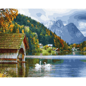 Картина по номерам "Озеро с лебедями"