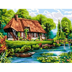 Картина по номерам "Домик у пруда"