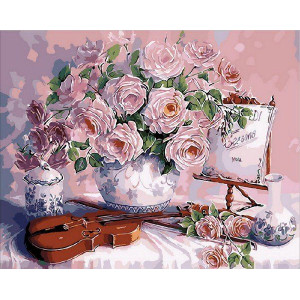 Картина по номерам "Скрипка и розовый букет"