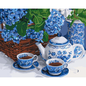 Картина по номерам "Чаепитие с голубым сервизом"