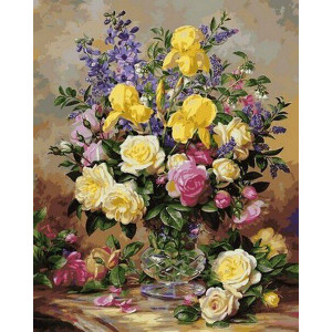Картина по номерам "Жёлтые ирисы и розы"