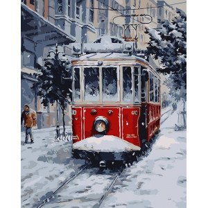 Картина по номерам "Засніжений трамвай"