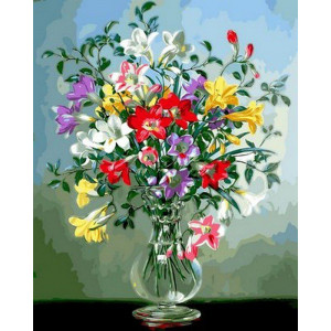 Картина по номерам "Полевые цветы в стеклянной вазе"