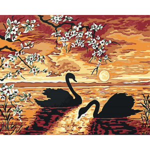 Картина по номерам "Лебеді на заході сонця"