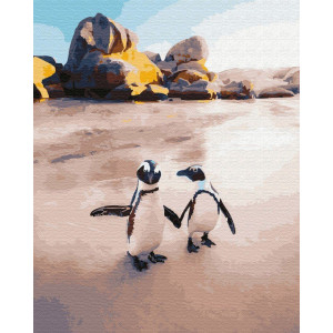 Картина по номерам "Пингвины на пляже"