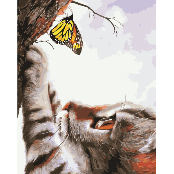 Картина по номерам "Кот и бабочка"