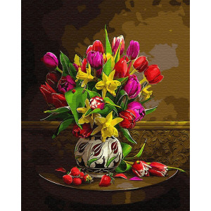 Картина по номерам "Нарциссы и тюльпаны"