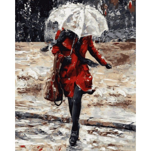 Картина по номерам "Дівчина у червоному пальті"