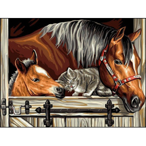 Картина по номерам "Котенок и лошади"