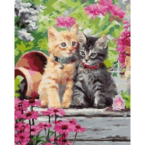 Картина по номерам "Кошенята в саду"