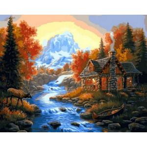Картина по номерам "Домик у горной речки"