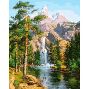 Картина по номерам "Водопад в сосновом лесу"