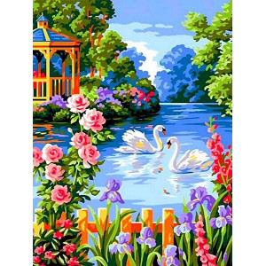 Картина по номерам "Лебеди на пруду"