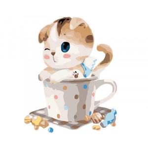 Картина по номерам "Котёнок в чашке"
