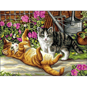 Картина по номерам "Котята в саду"