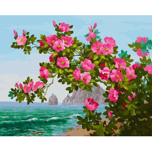 Картина по номерам "Квіти на тлі моря"