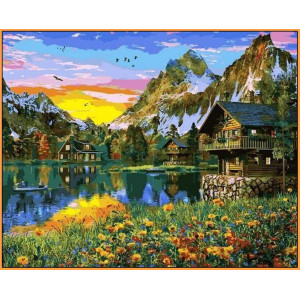 Картина по номерам "Деревня у горного озера"