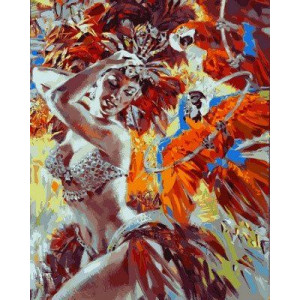Картина по номерам "Танцовщица и яркие попугаи"