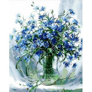 Картина по номерам "Васильки в стеклянной вазе"
