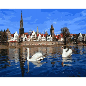 Картина по номерам "Лебеди в городском пруду"