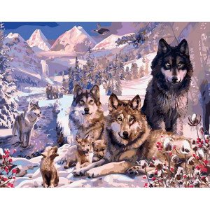 Картина по номерам "Зимняя стая волков"
