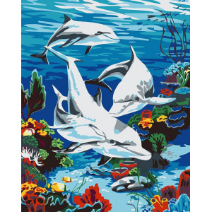 Картина по номерам "Дельфины в море"