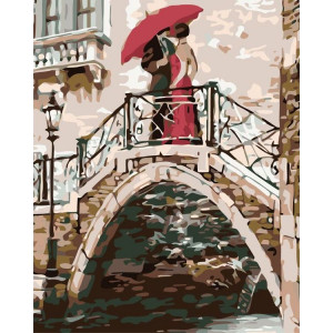 Картина по номерам "Пара под зонтом на мосту"