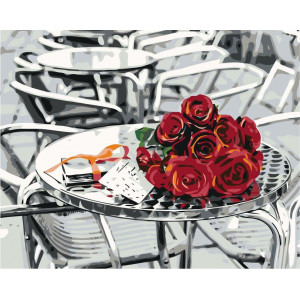 Картина по номерам "Букет роз на столике"