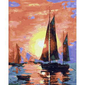 Картина по номерам "Парусники на заході сонця"