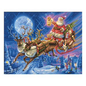 Картина по номерам "Санта клаус в оленьей упряжке"