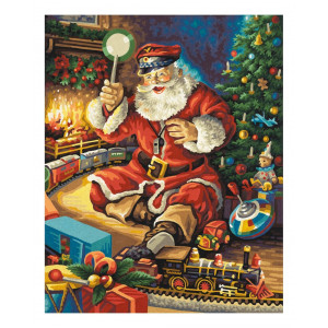 Картина по номерам "Санта Клаус с железной дорогой"