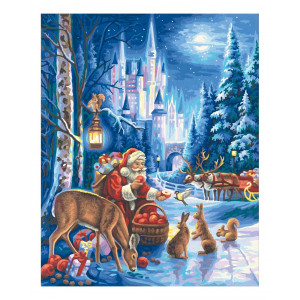 Картина по номерам "Санта клаус возле замка Нойшванштайн"
