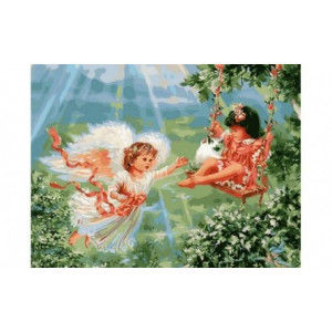Картина по номерам "Ангелок и девочка с котенком"
