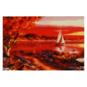 Картина по номерам "Вітрильник і захід сонця на озері"